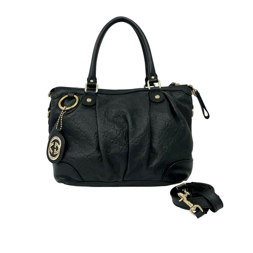 Gucci Guccissima Sukey Satchel Black Leather Very good condition - Front View