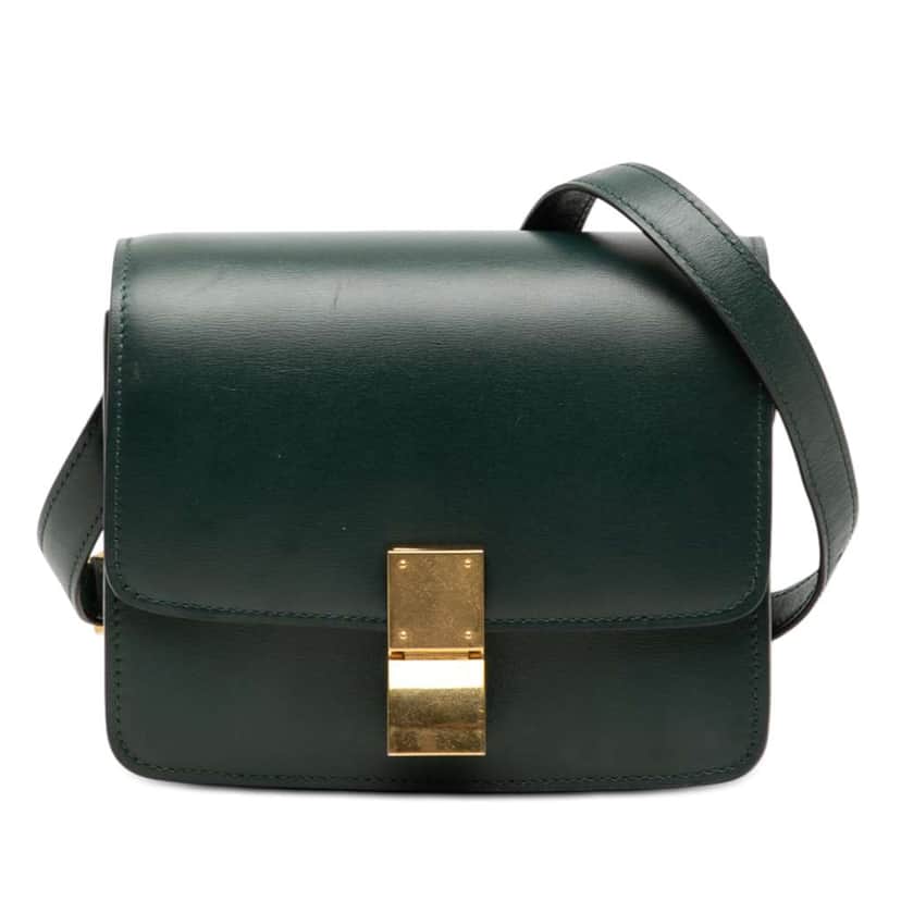 Celine Small Calfskin Classic Box Green Leather Very good condition - Front View