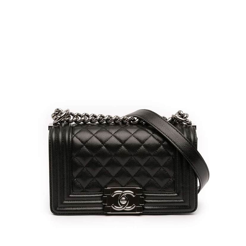 Chanel Small Quilted Caviar Boy Flap Black Leather Very good condition - Front View