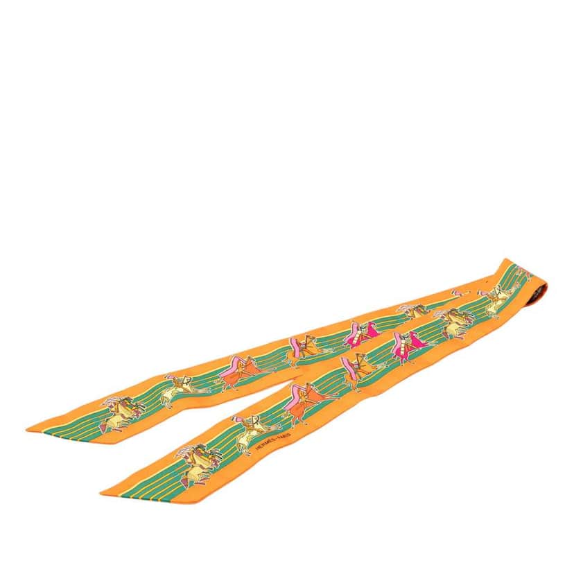 Hermès Pani La Shar Pawnee Twilly Silk Scarf Orange Silk Very good condition - Front View
