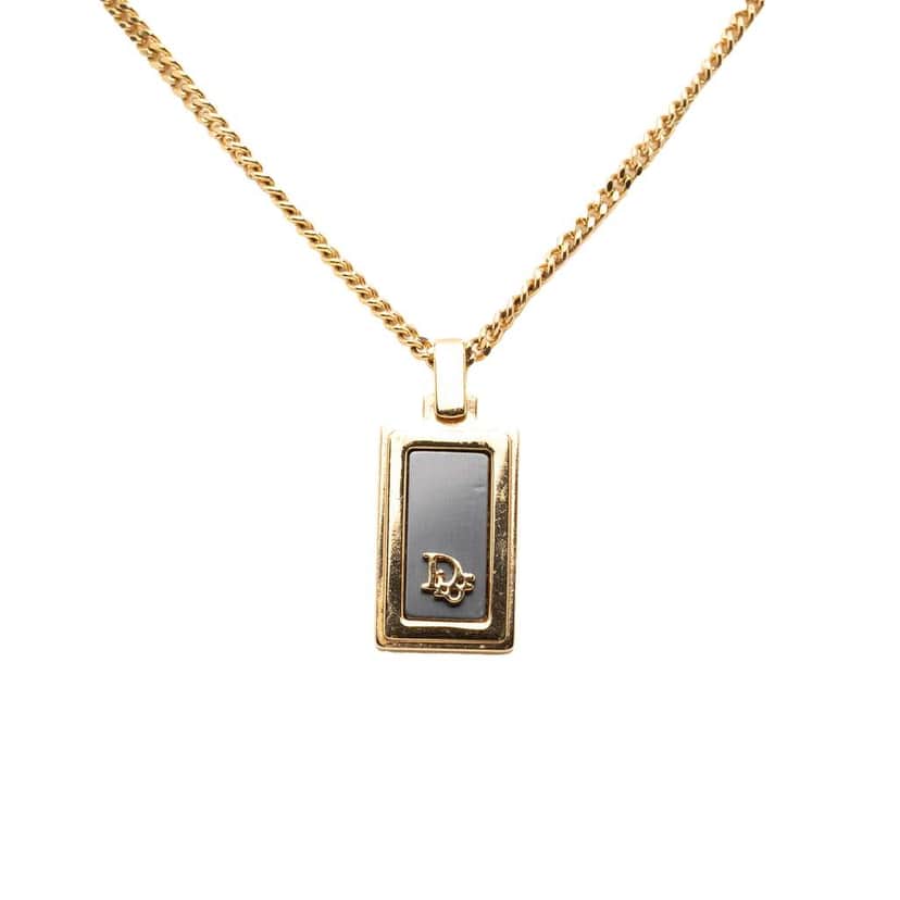 Dior Gold Plated Enamel Logo Pendant Necklace Gold Metal Very good condition - Front View