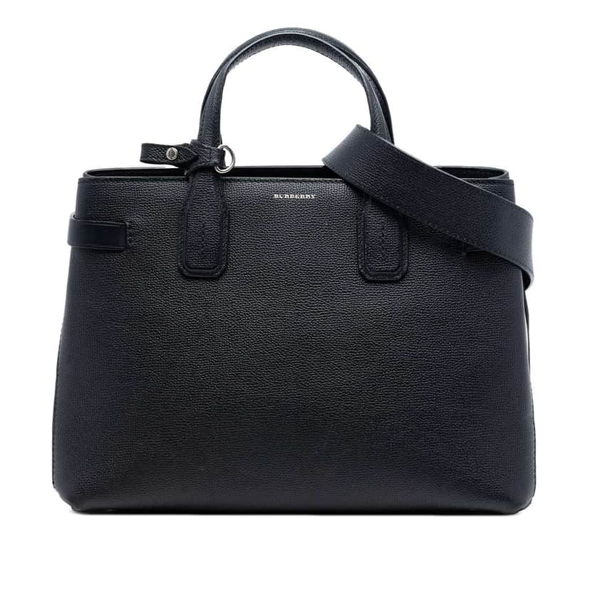 Burberry Medium Leather and House Check Banner Satchel Black Leather Very good condition - Front View