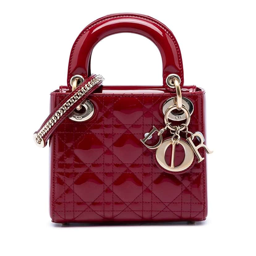 Dior Mini Patent Cannage Lady Dior Red Leather Very good condition - Front View