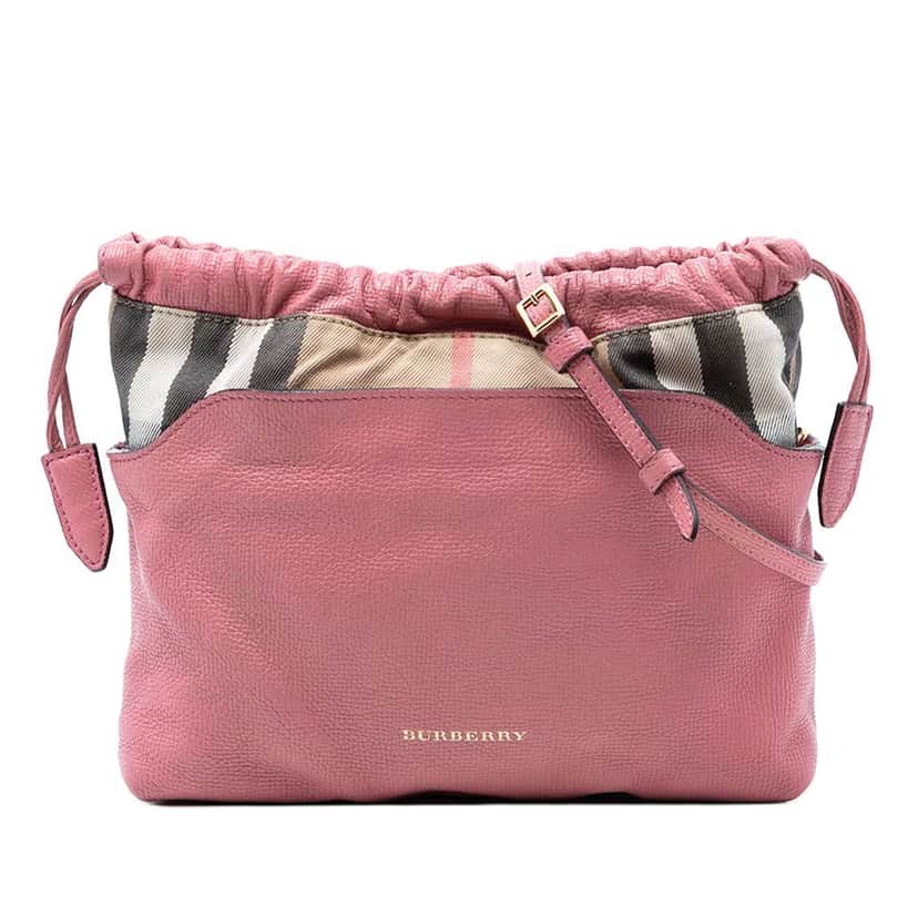 Burberry House Check Canvas and Calfskin Little Crush Crossbody Pink Leather Very good condition - Front View