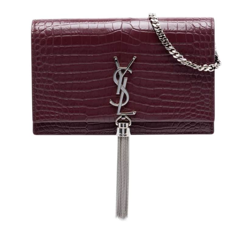 Saint Laurent Croc Embossed Leather Monogram Kate Tassel Wallet on Chain Red Leather Very good condition - Front View