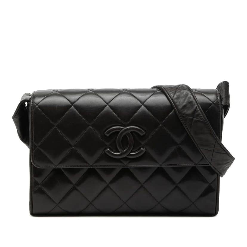 Chanel CC Quilted Lambskin Flap Crossbody Black Leather Very good condition - Front View