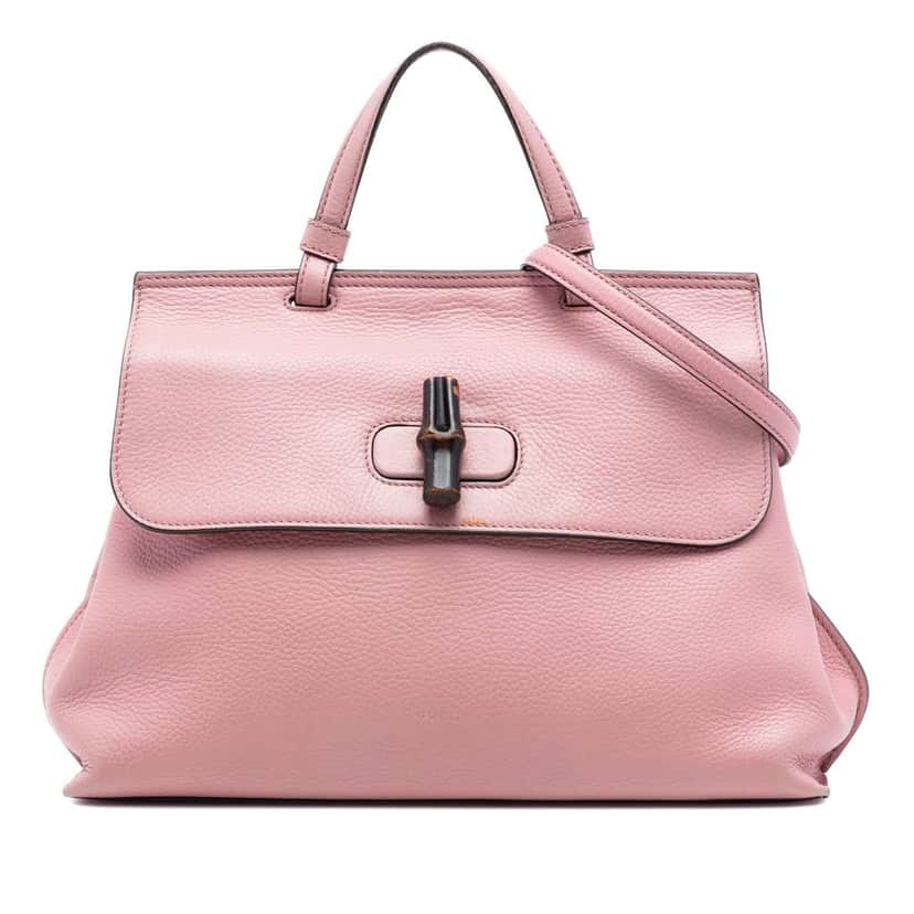 Gucci Medium Leather Bamboo Daily Satchel Pink Leather Very good condition - Front View