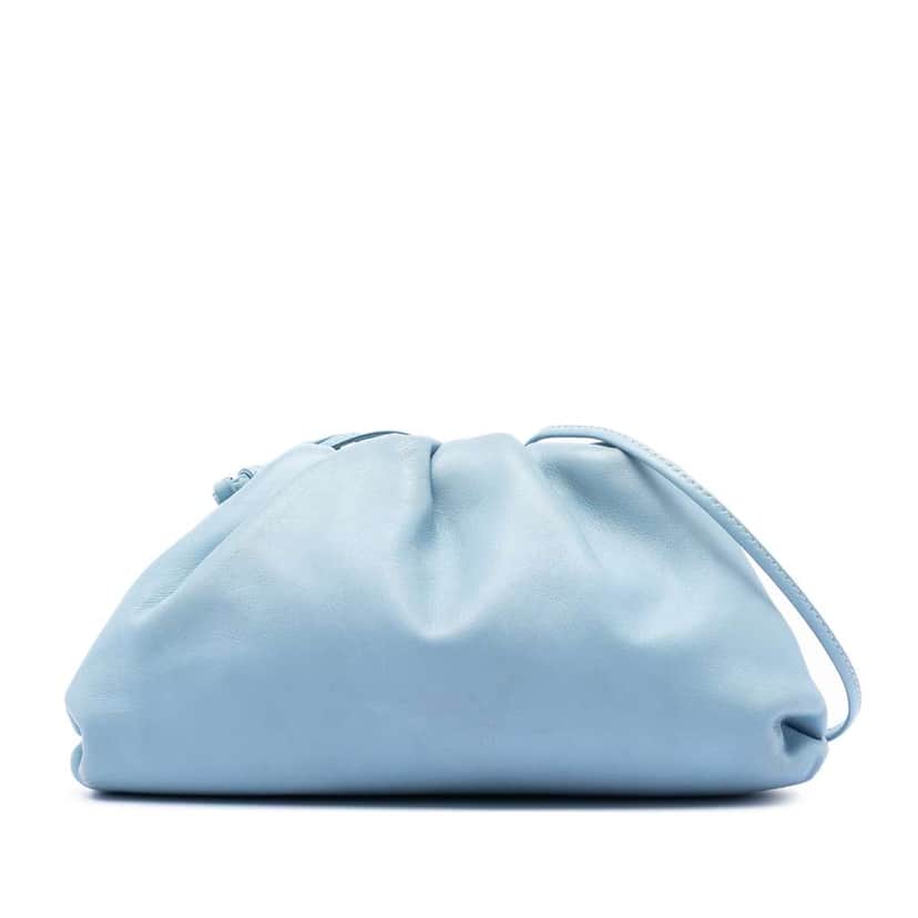 Bottega Veneta Lambskin The Mini Pouch Crossbody Blue Leather Very good condition - Front View