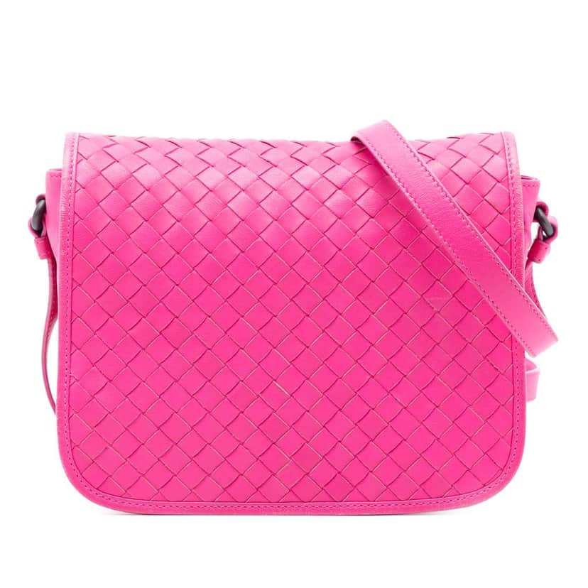 Bottega Veneta Nappa Intrecciato Flap Crossbody Pink Leather Very good condition - Front View