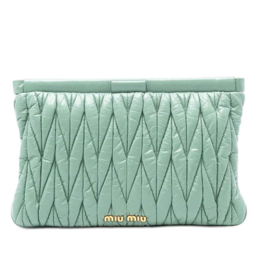 Miu Miu Matelasse Nappa Frame Clutch Green Leather Very good condition - Front View
