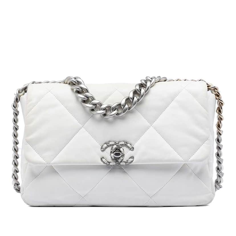Chanel Large Lambskin 19 Flap White Leather Very good condition - Front View