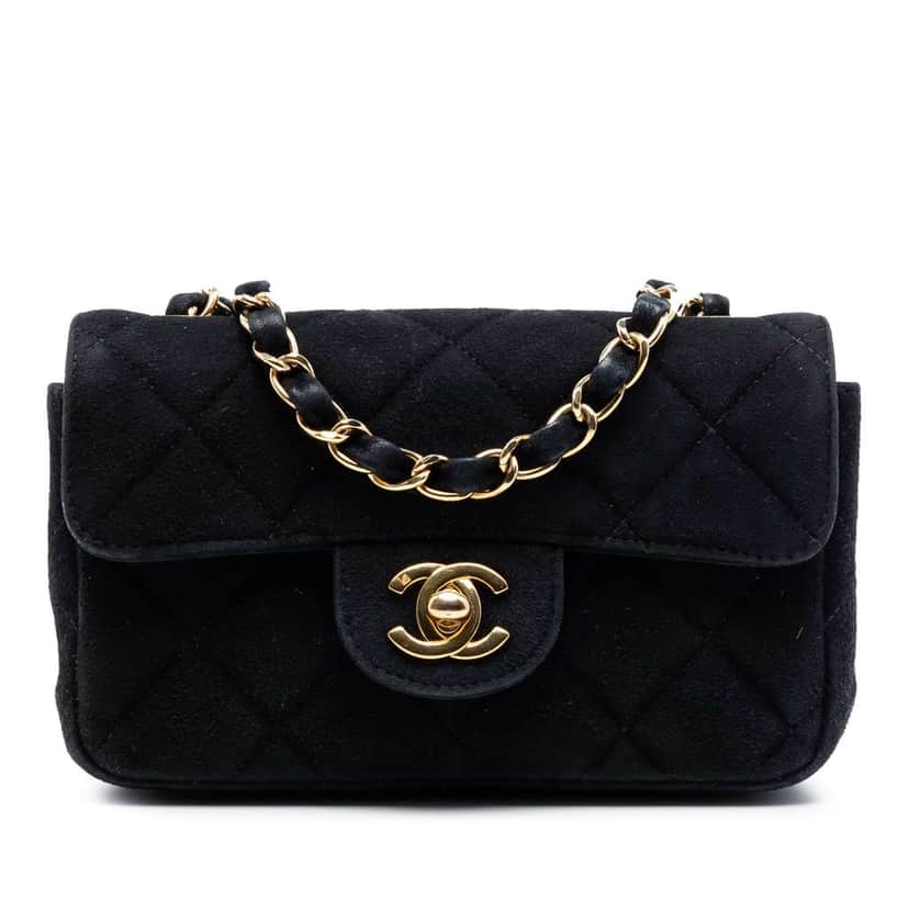 Chanel Extra Mini Rectangular Classic Suede Single Flap Black Leather Very good condition - Front View