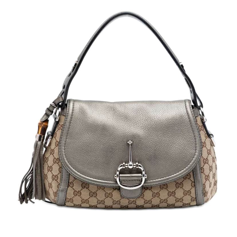 Gucci Medium GG Canvas Techno Horsebit Satchel Beige Canvas Very good condition - Front View