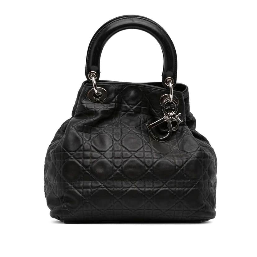 Dior Lambskin Cannage Soft Lady Dior Black Leather Very good condition - Front View