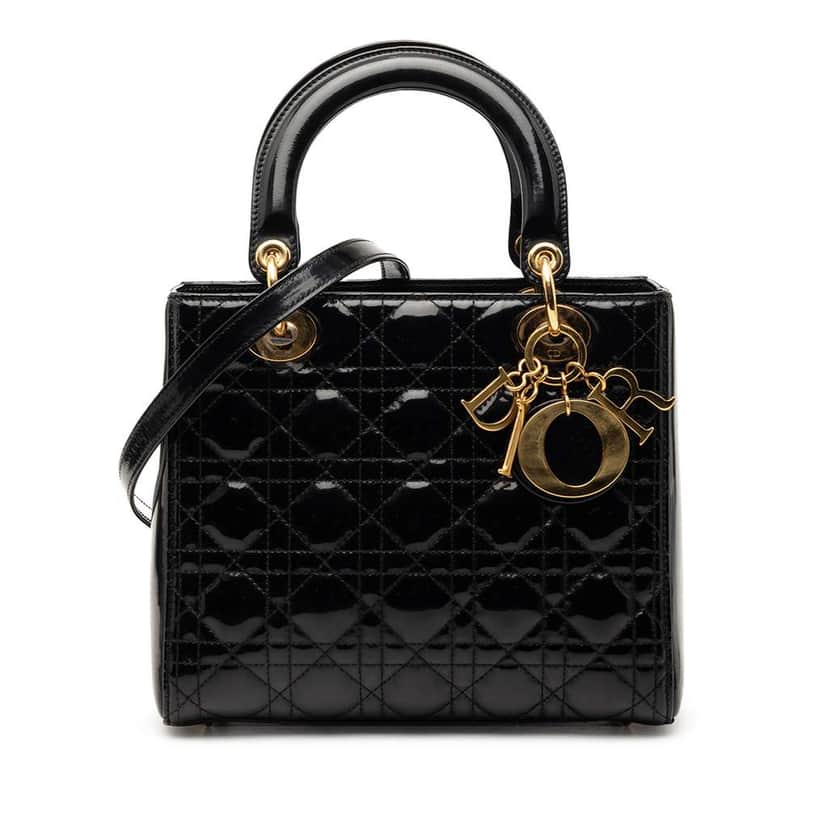 Dior Medium Patent Cannage Lady Dior Black Leather Very good condition - Front View