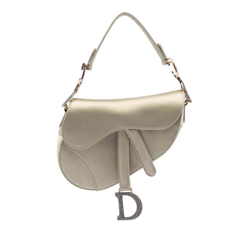 Dior Mini Satin Crystal Embellished Saddle Bag Gold Satin Very good condition - Front View