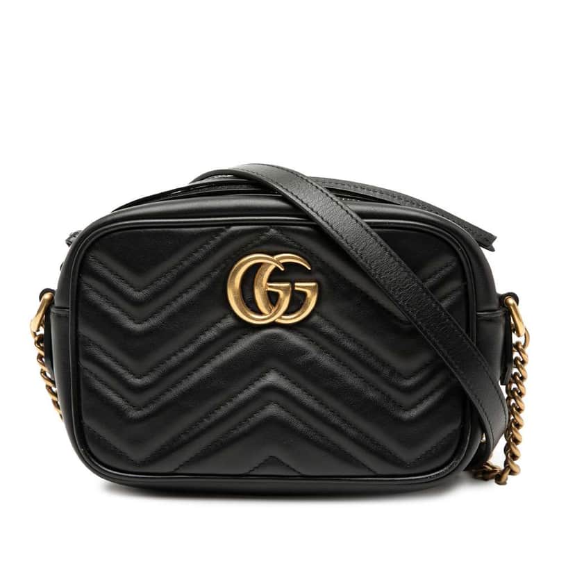 Gucci Mini GG Marmont Matelasse Leather Crossbody Black Leather Very good condition - Front View