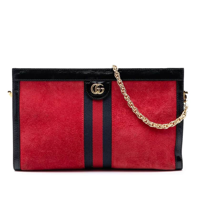 Gucci Medium Suede Web Ophidia Chain Shoulder Bag Red Leather Very good condition - Front View