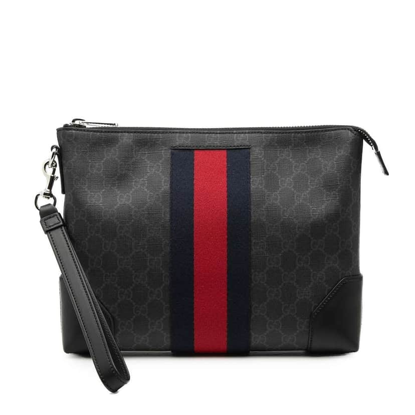 Gucci GG Supreme Web Clutch Black Canvas Very good condition - Front View