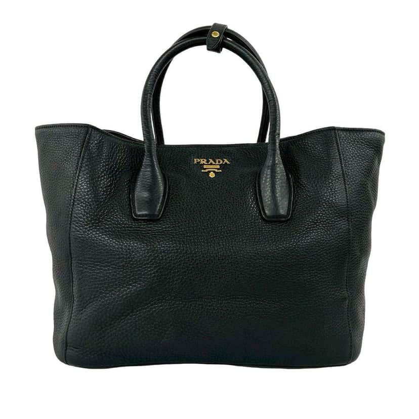 Prada Vitello Daino Open Convertible Tote Black Leather Very good condition - Front View