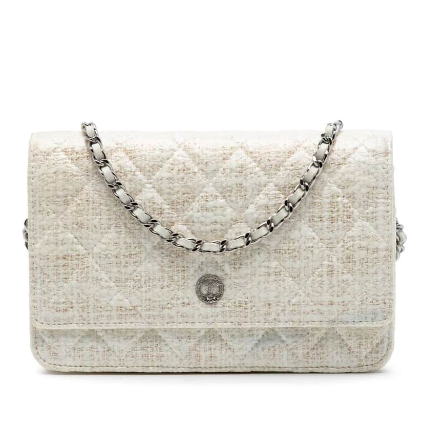 Chanel CC Coated Tweed Wallet On Chain Brown Canvas Very good condition - Front View