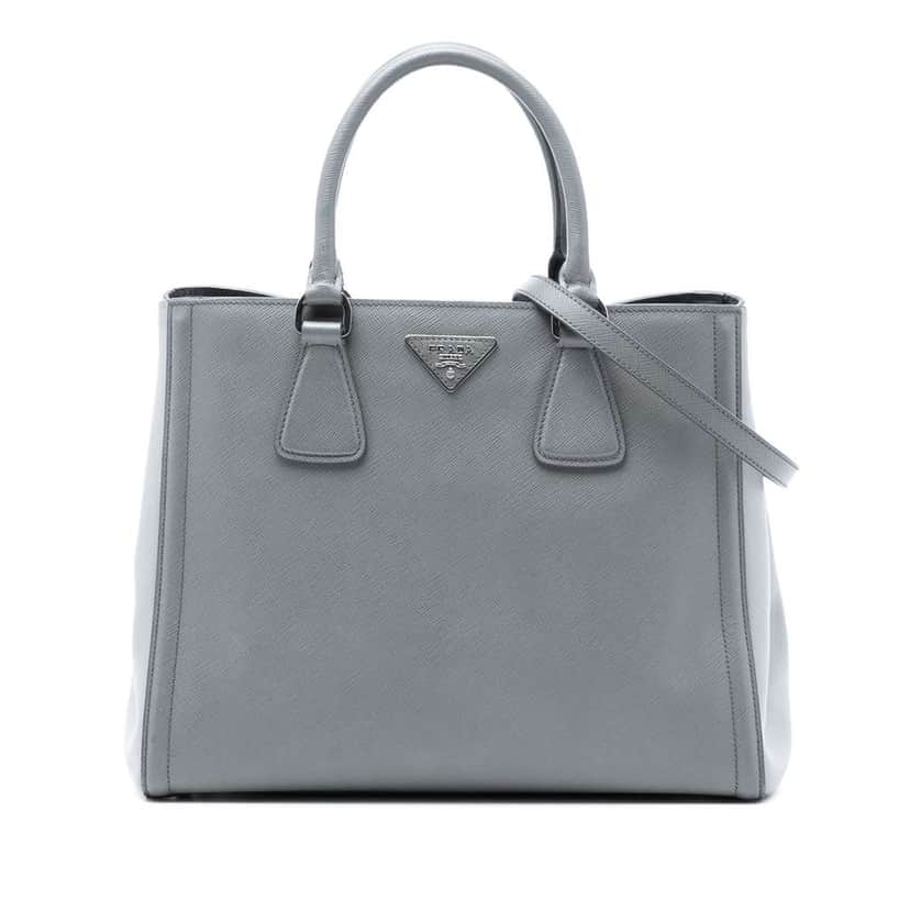 Prada Medium Bicolor Saffiano Lux Galleria Satchel Grey Leather Very good condition - Front View