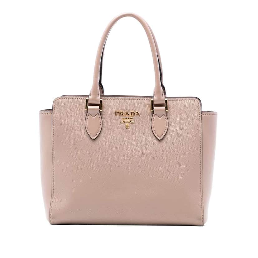 Prada Soft Calf Trimmed Saffiano Lux Open Convertible Tote Brown Leather Very good condition - Front View