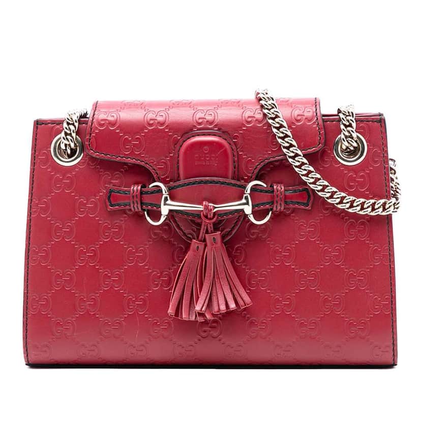 Gucci Small Guccissima Emily Shoulder Bag Red Leather Very good condition - Front View