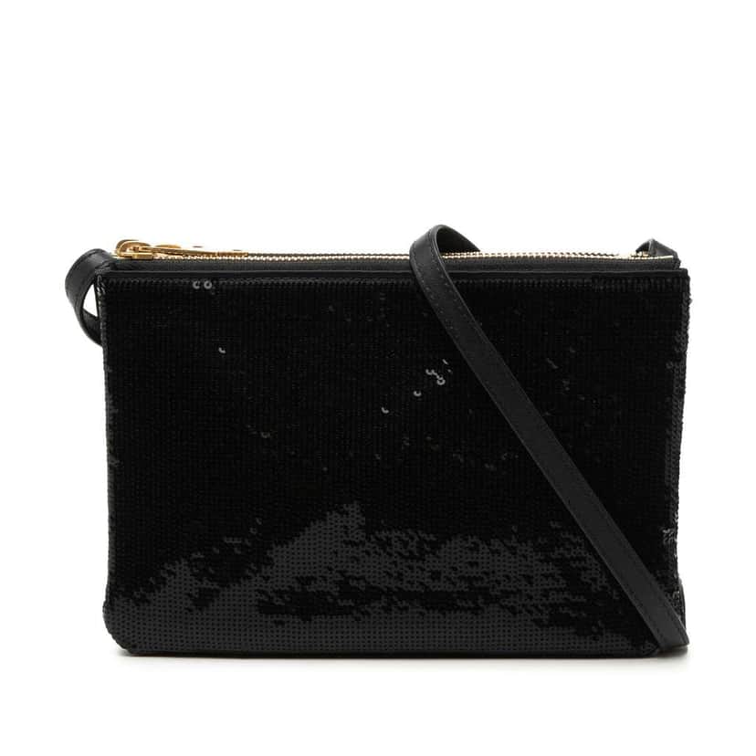 Celine Small Sequin Trio Crossbody Black Polyester Very good condition - Front View