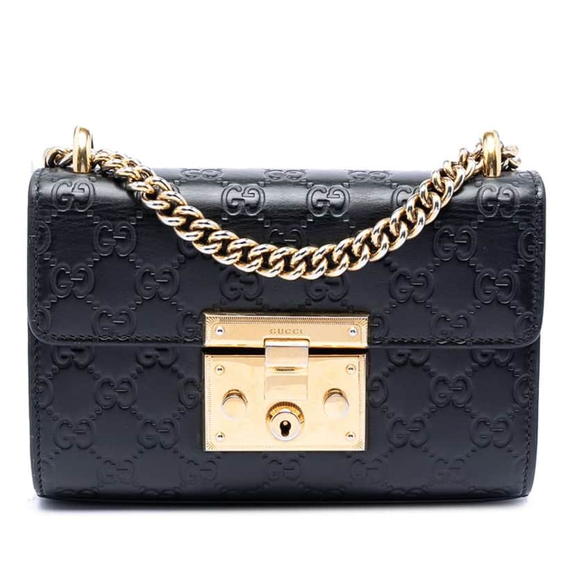 Gucci Small Guccissima Padlock Crossbody Black Leather Very good condition - Front View