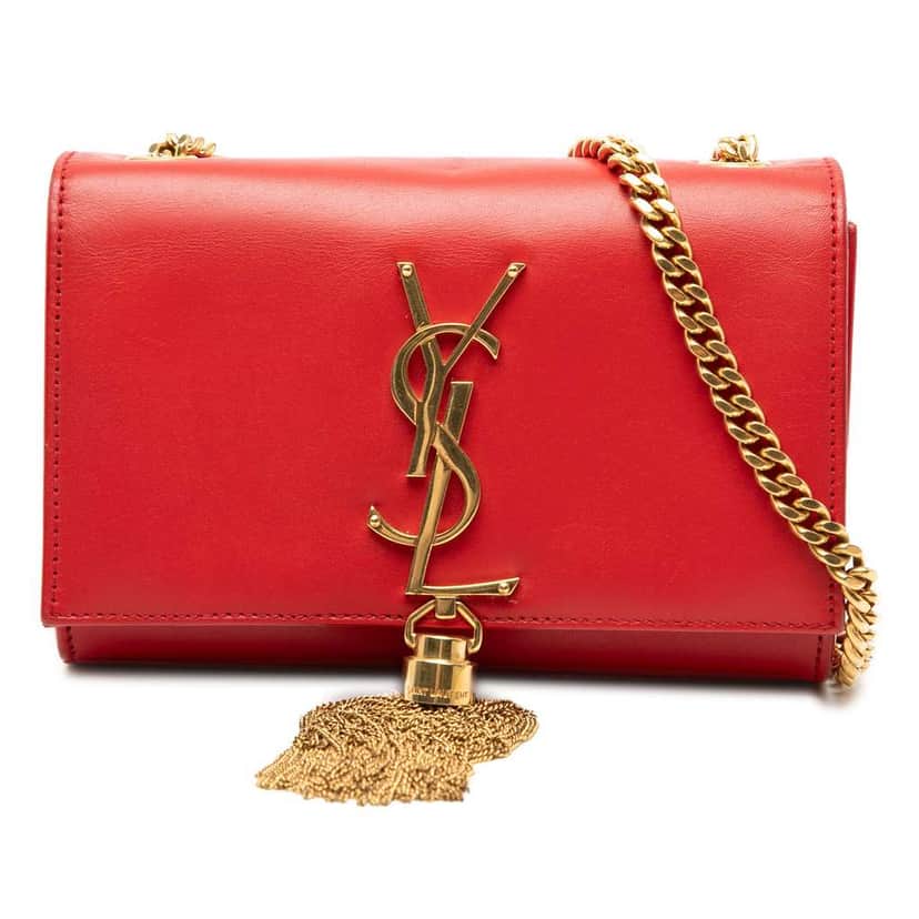 Saint Laurent Small Smooth Calfskin Monogram Kate Tassel Crossbody Red Leather Very good condition - Front View