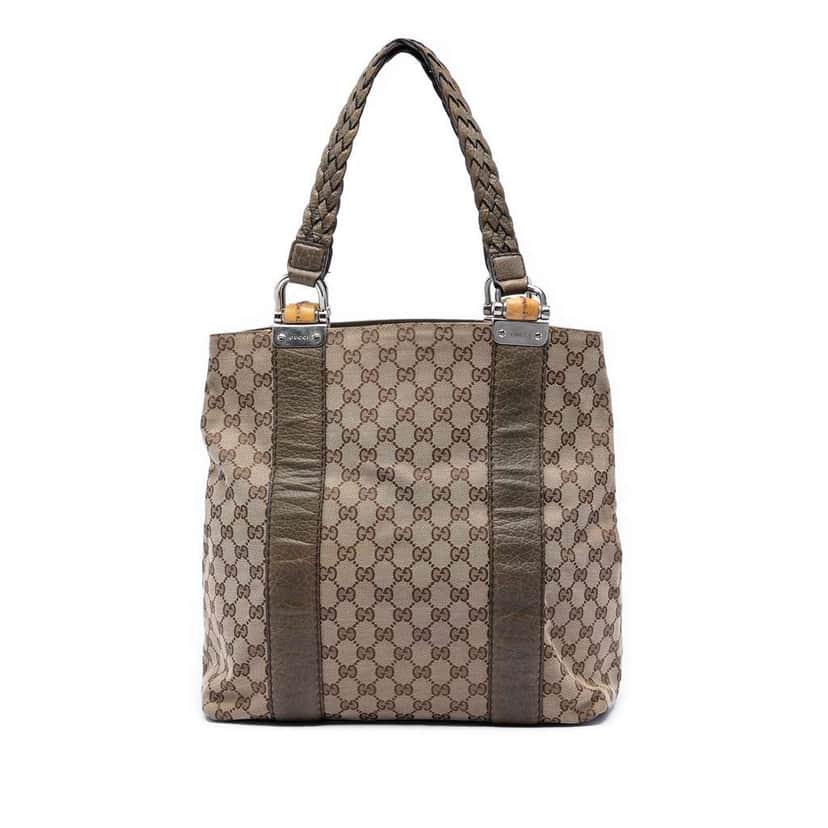 Gucci Large GG Canvas Bamboo Libeccio Tote Beige Canvas Very good condition - Front View