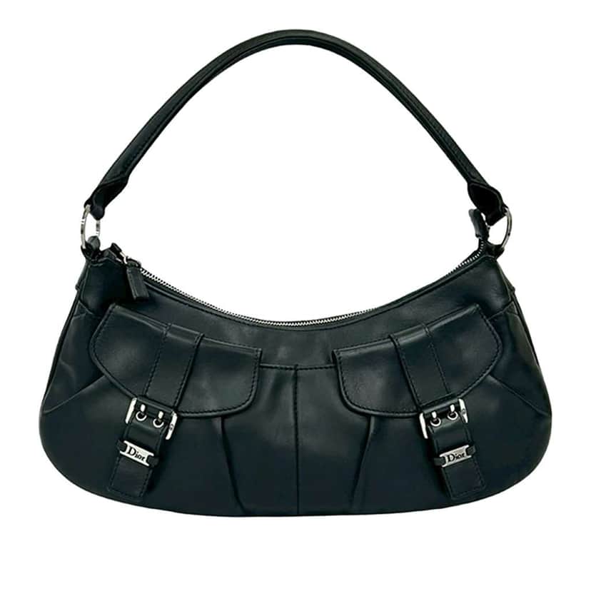 Dior Smooth Calfskin Street Chic Shoulder Bag Black Leather Very good condition - Front View