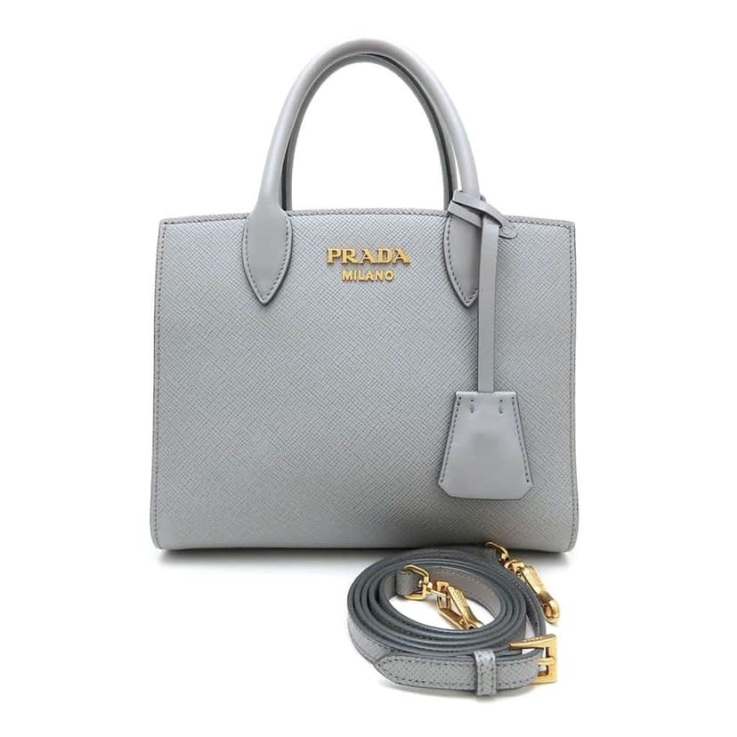 Prada Small Saffiano Cuir Monochrome Top Handle Tote Grey Leather Very good condition - Front View