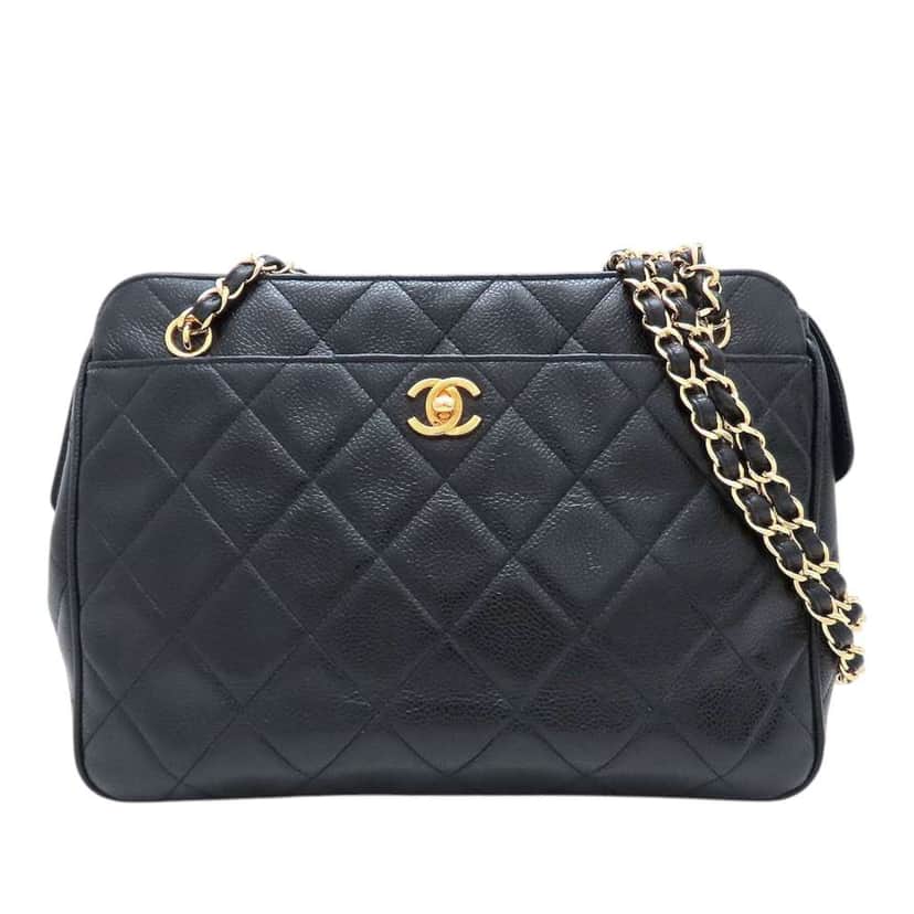Chanel CC Quilted Caviar Front Pocket Shoulder Bag Black Leather Very good condition - Front View