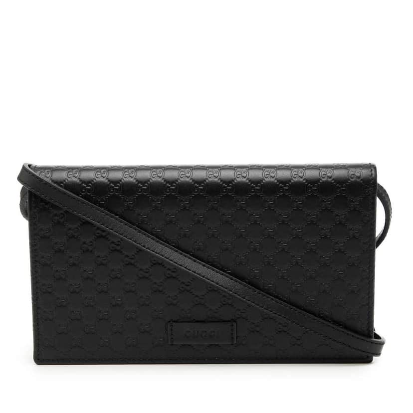 Gucci Microguccissima Wallet on Strap Black Leather Very good condition - Front View