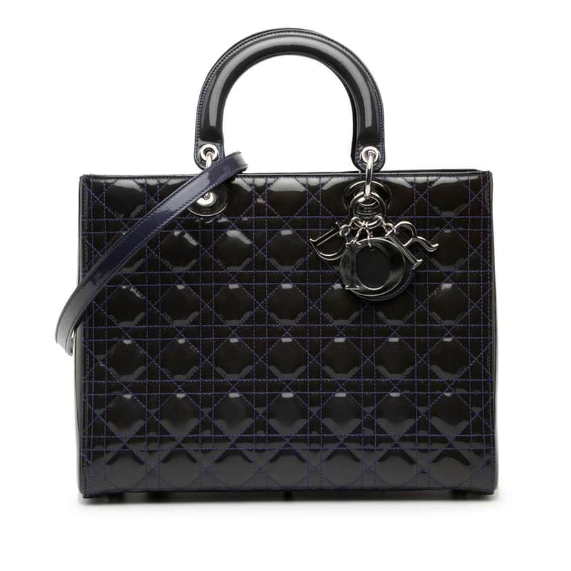 Dior Large Patent Cannage Lady Dior Purple Leather Very good condition - Front View