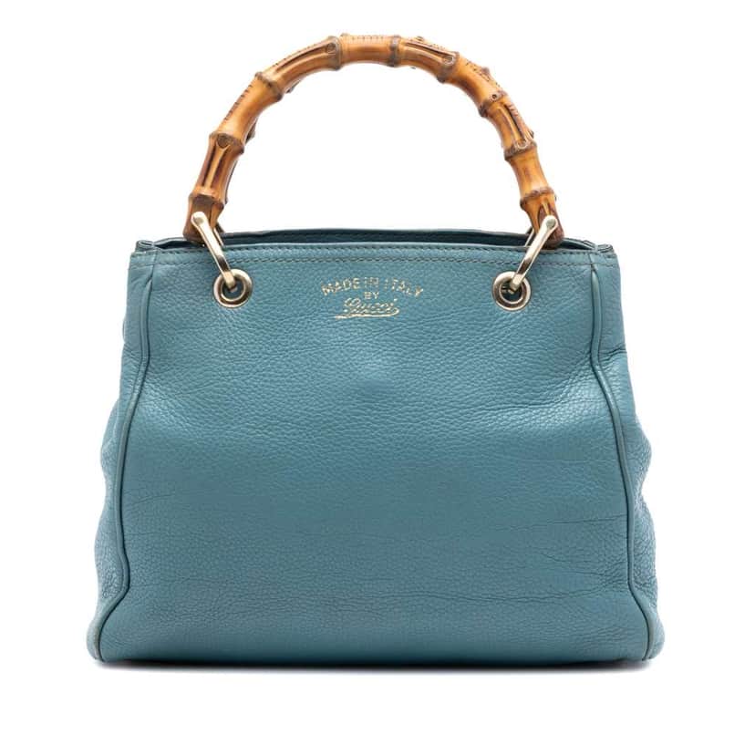Gucci Small Calfskin Bamboo Shopper Satchel Blue Leather Very good condition - Front View