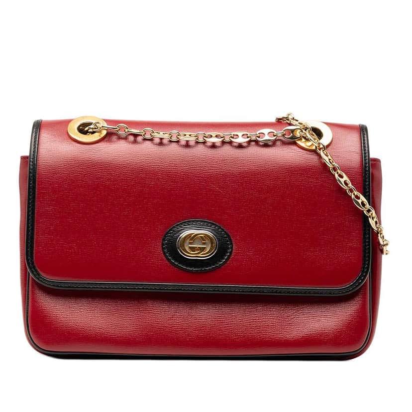 Gucci Small Leather Marina Chain Shoulder Bag Red Leather Very good condition - Front View