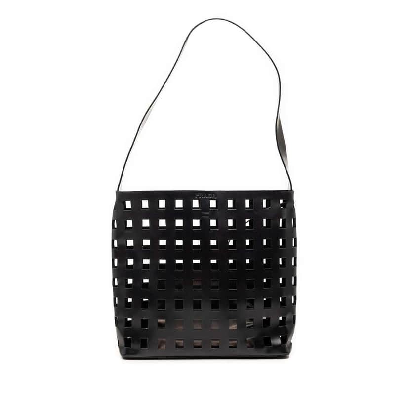 Prada Perforated Leather Shoulder Bag Black Leather Very good condition - Front View