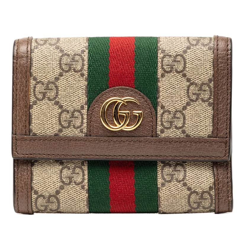 Gucci GG Supreme Web Ophidia Trifold Wallet Beige Canvas Very good condition - Front View