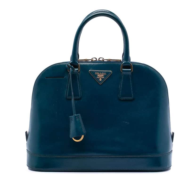 Prada Medium Saffiano Vernice Promenade Satchel Blue Leather Very good condition - Front View