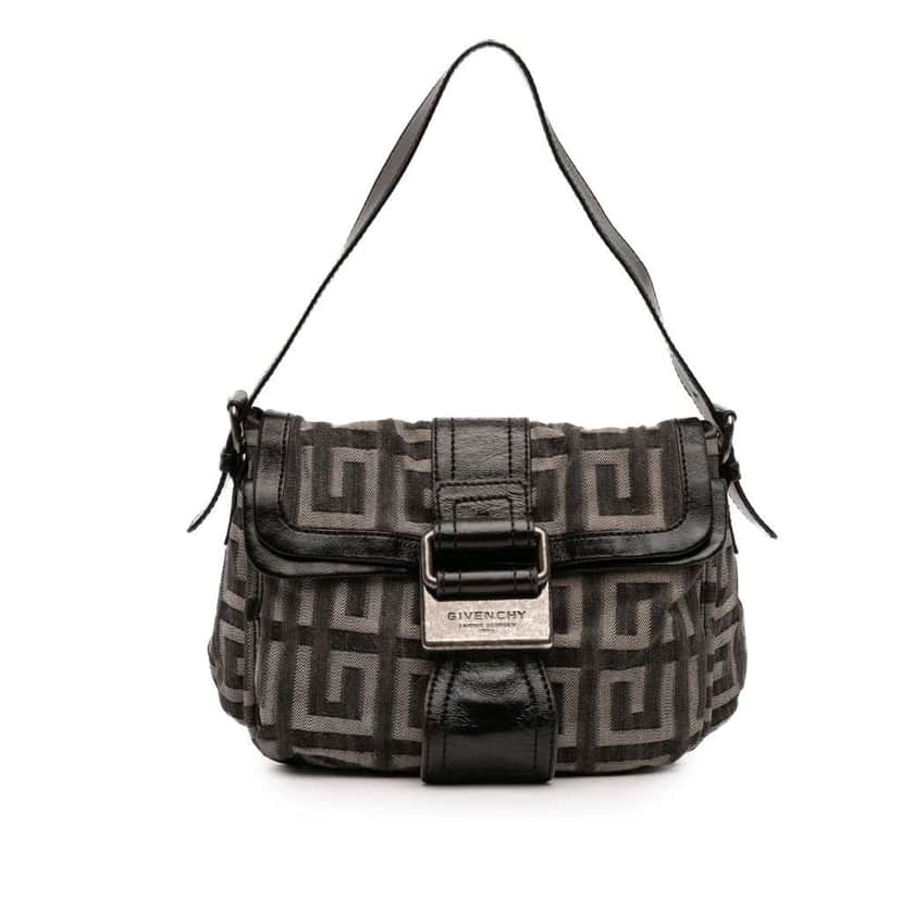 Givenchy Leather Trimmed Monogram Denim Shoulder Bag Grey Denim Very good condition - Front View