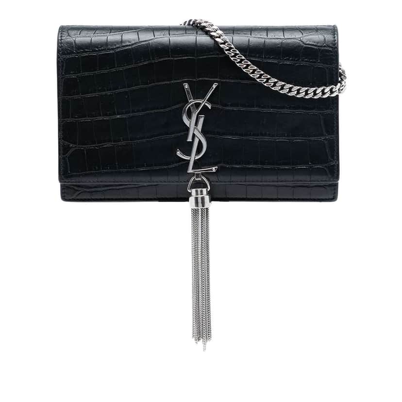 Saint Laurent Medium Croc Embossed Leather Kate Tassel Crossbody Black Leather Very good condition - Front View