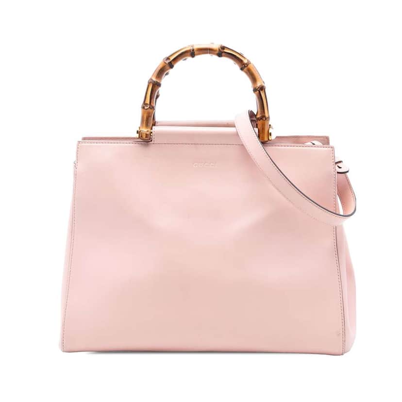 Gucci Medium Leather Bamboo Nymphaea Satchel Pink Leather Very good condition - Front View