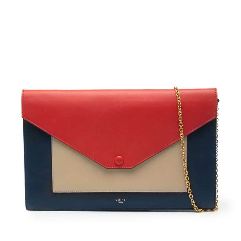 Celine Large Tricolor Leather Pocket Envelope Flap on Chain Blue Leather Very good condition - Front View