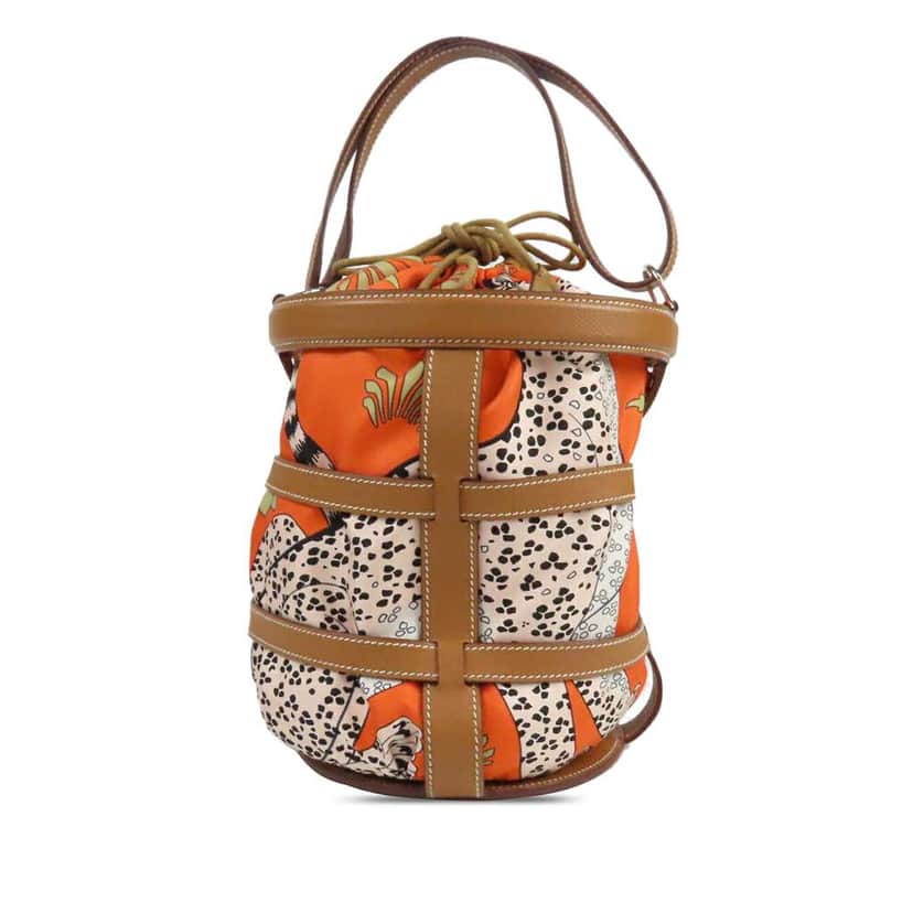 Hermès Les Leopards Silk and Epsom Sac Musardine Orange Silk Very good condition - Front View