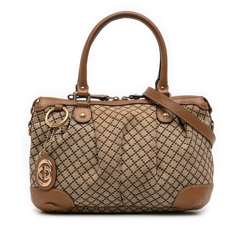 Gucci Diamante Canvas Sukey Satchel Beige Canvas Very good condition - Front View