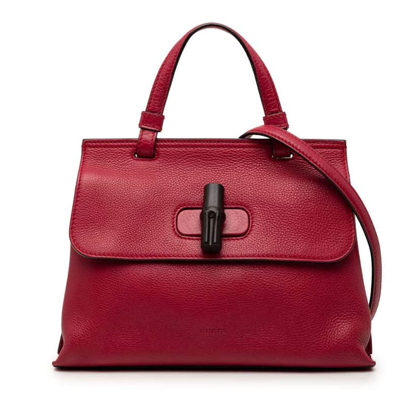 Gucci Medium Leather Bamboo Daily Satchel Red Leather Very good condition - Front View