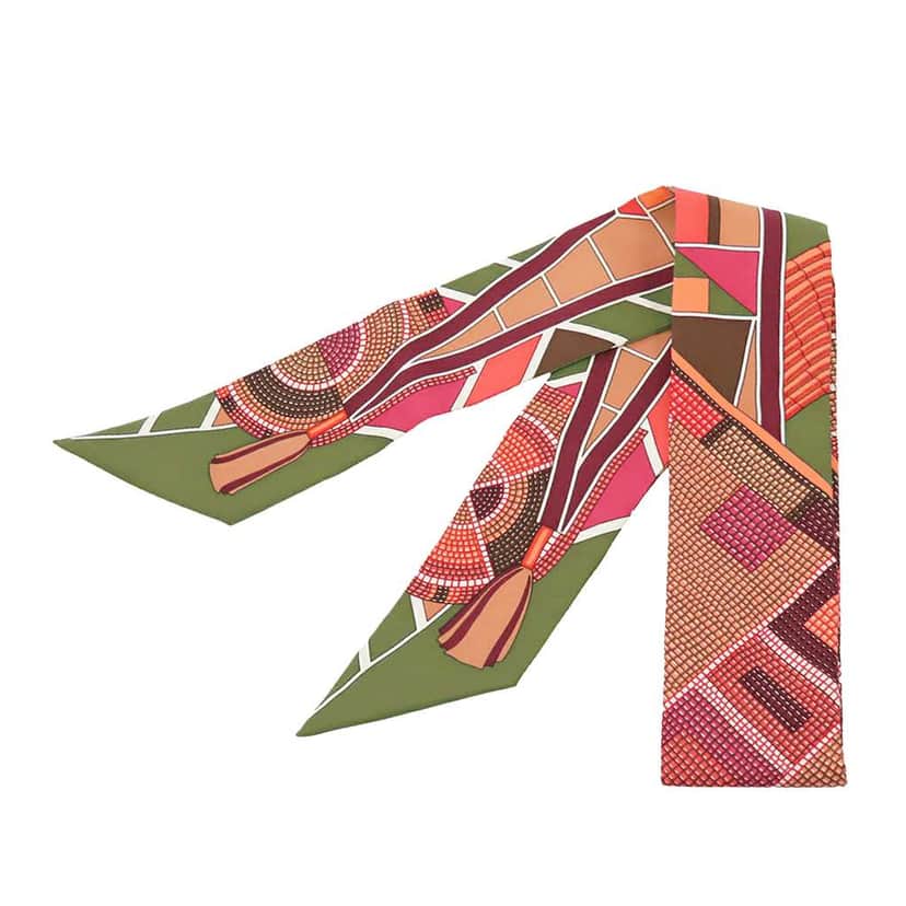 Hermès L Art Indien Des Plaines Silk Twilly Scarf Orange Silk Very good condition - Front View